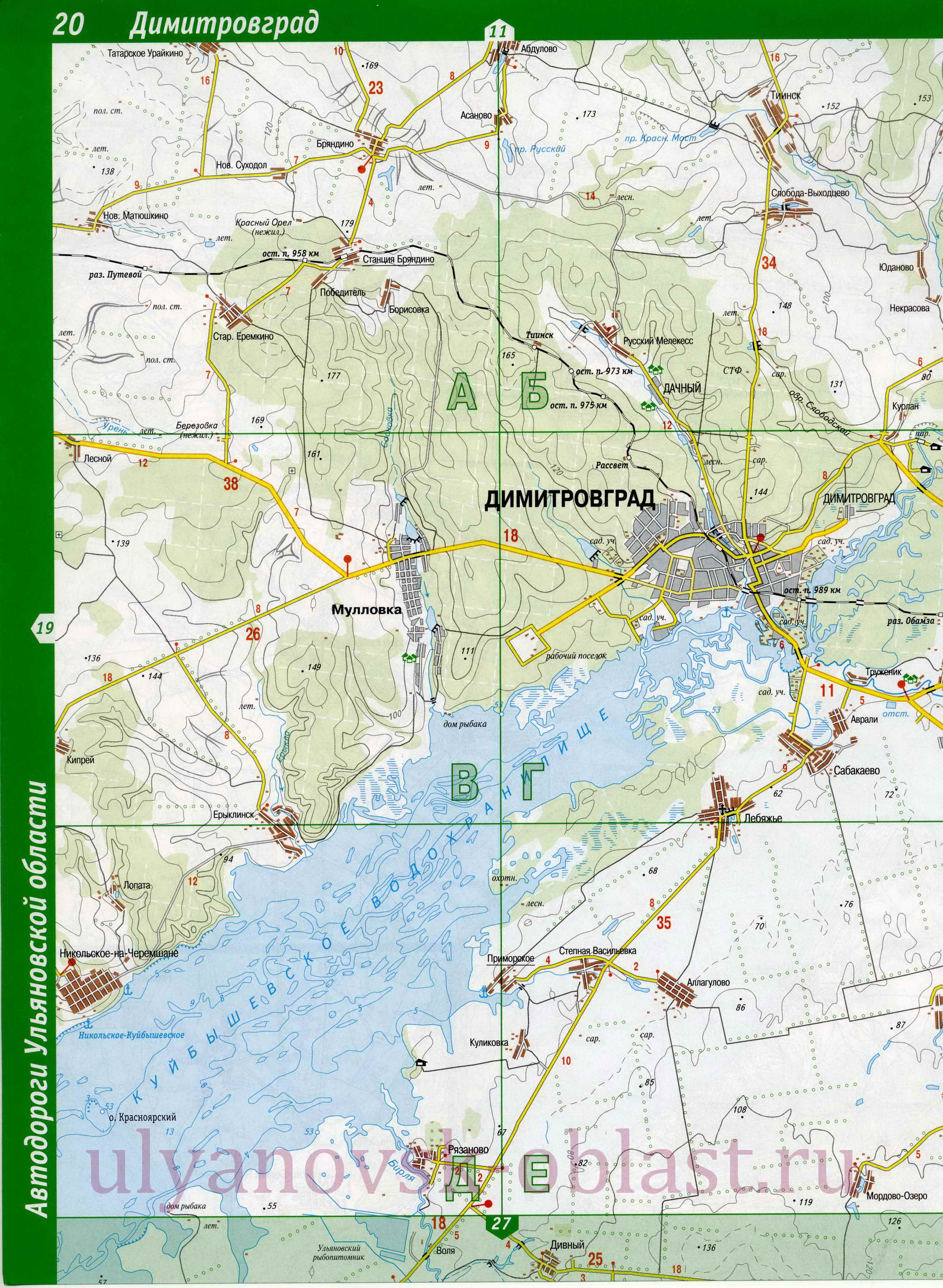 Карта Мелекесского района Ульяновской области. Подробная карта автодорог - Мелекесский район, A0 - 
