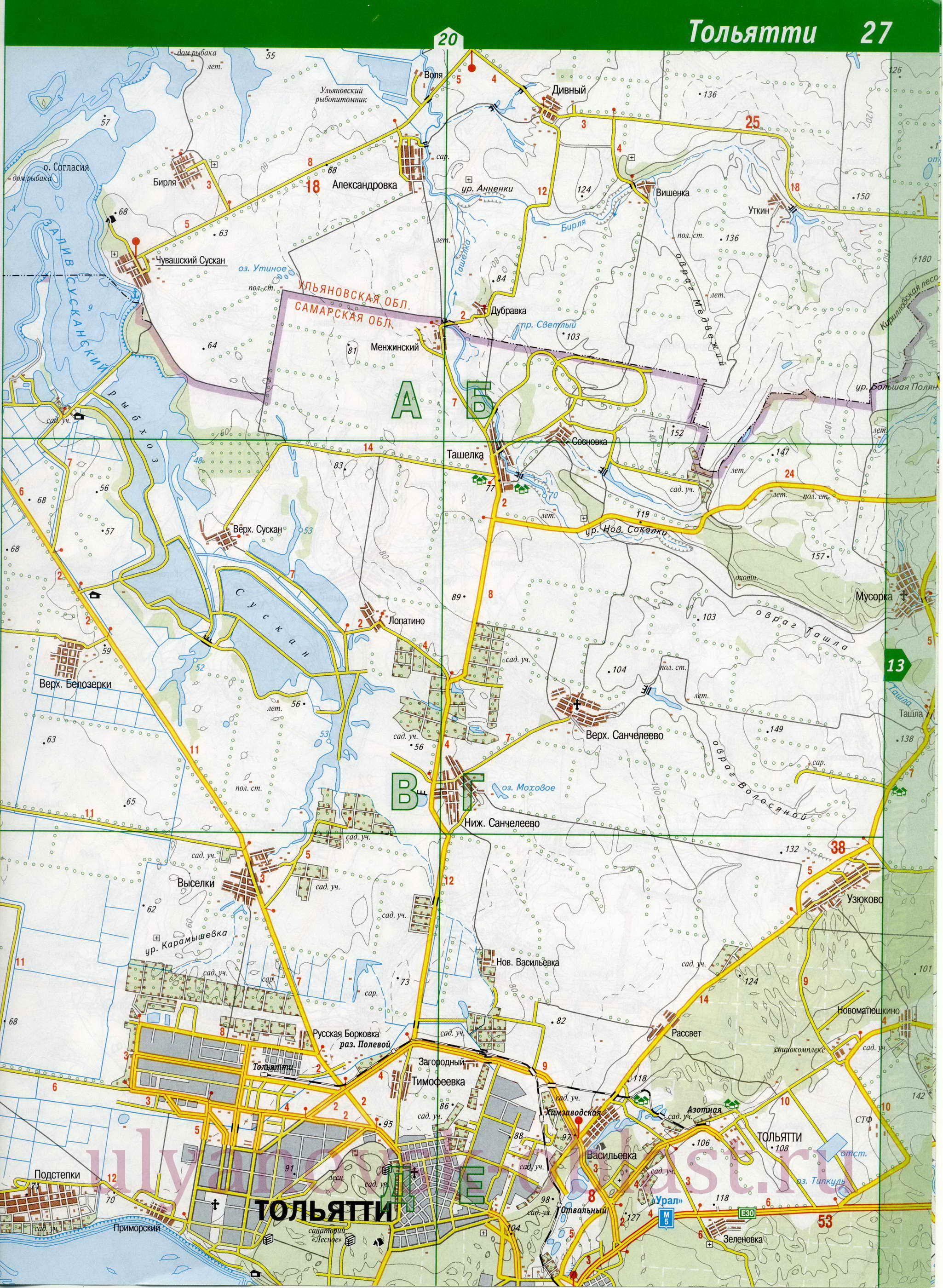 Карта Мелекесского района Ульяновской области. Подробная карта автодорог - Мелекесский район, A1 - 