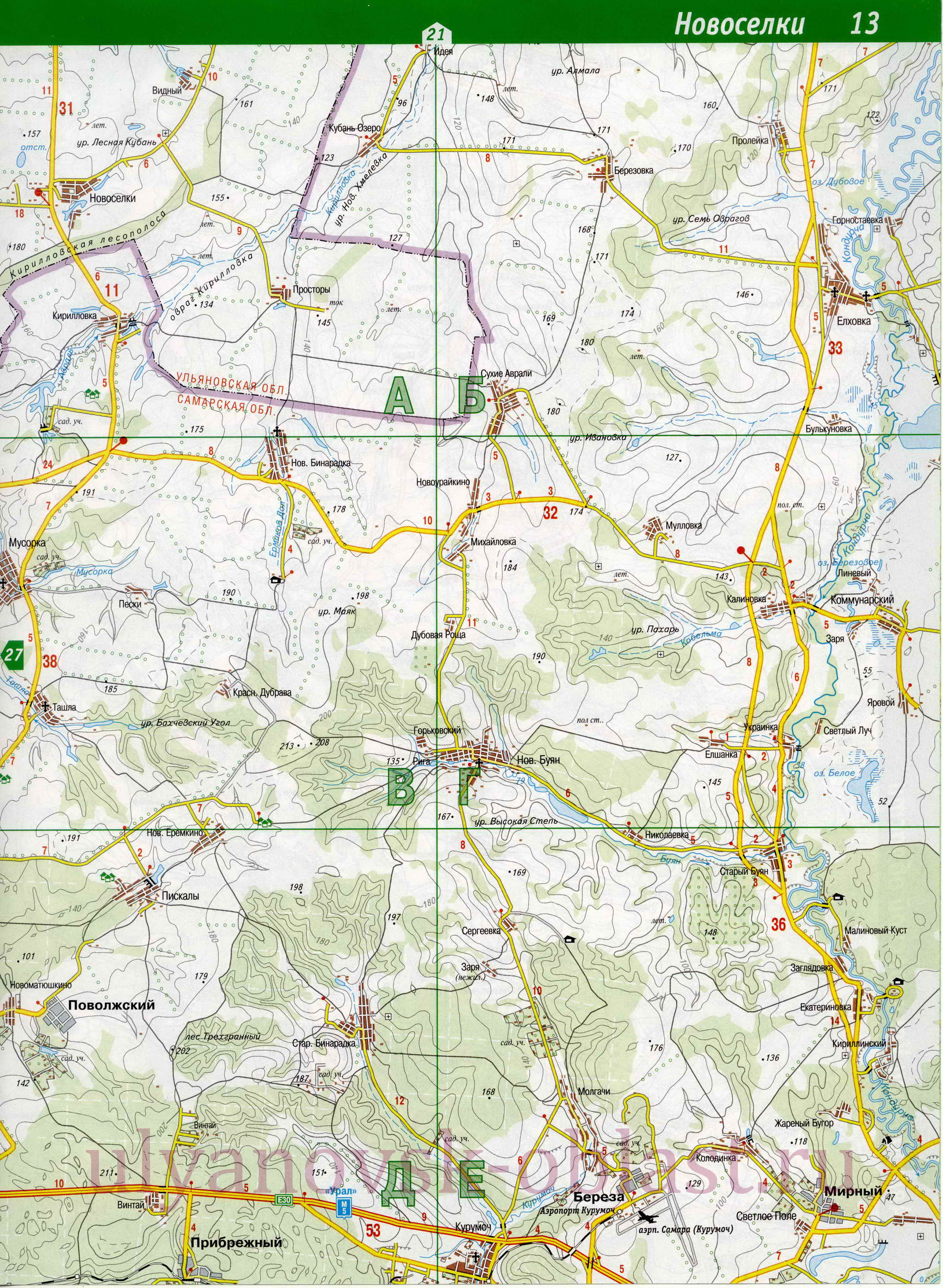 Карта Мелекесского района Ульяновской области. Подробная карта автодорог - Мелекесский район, B1 - 