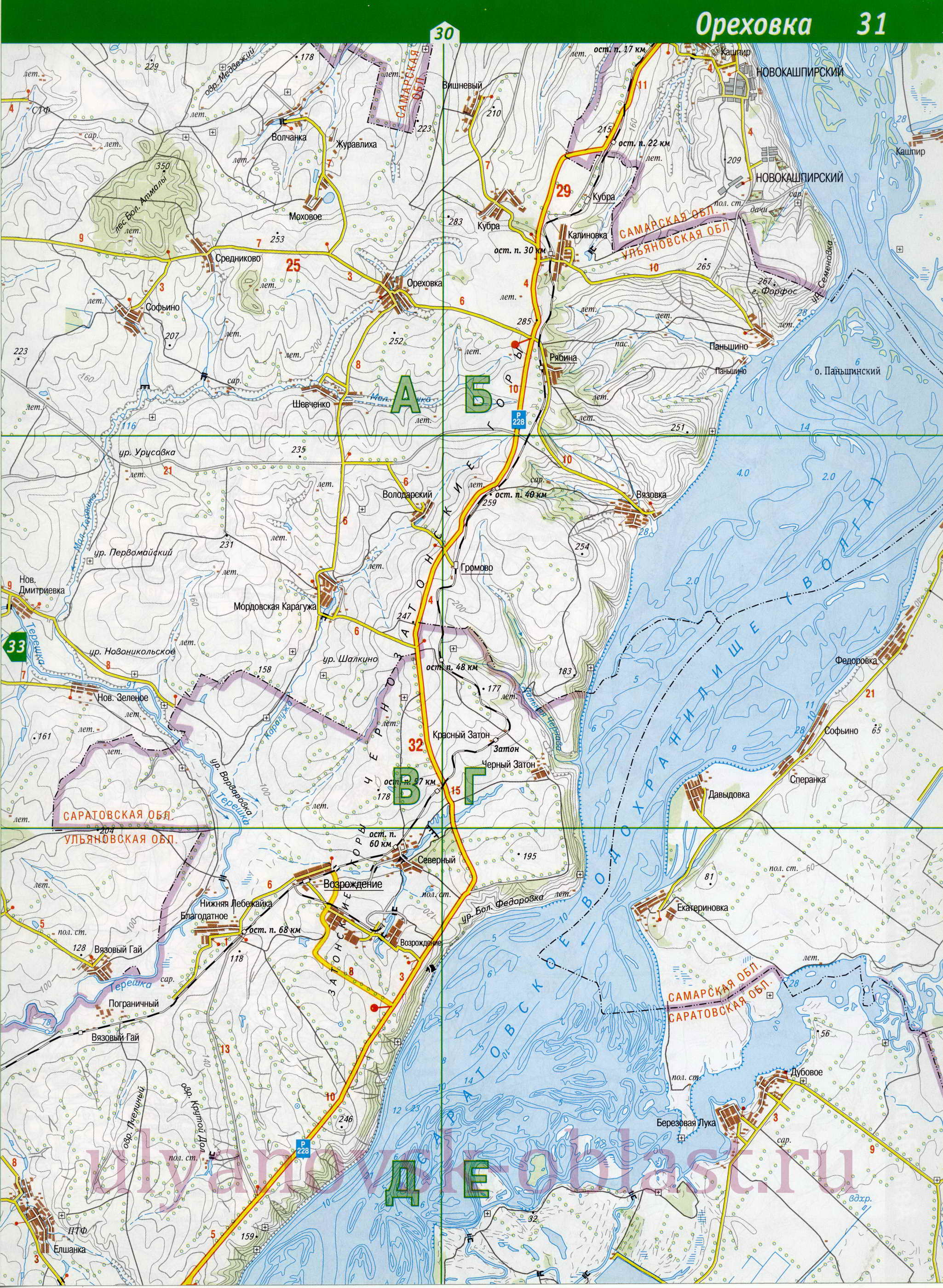 Карта Старокулаткинского района Ульяновской области. Подробная карта дорог - Старокурлаткинский район, B0 - 