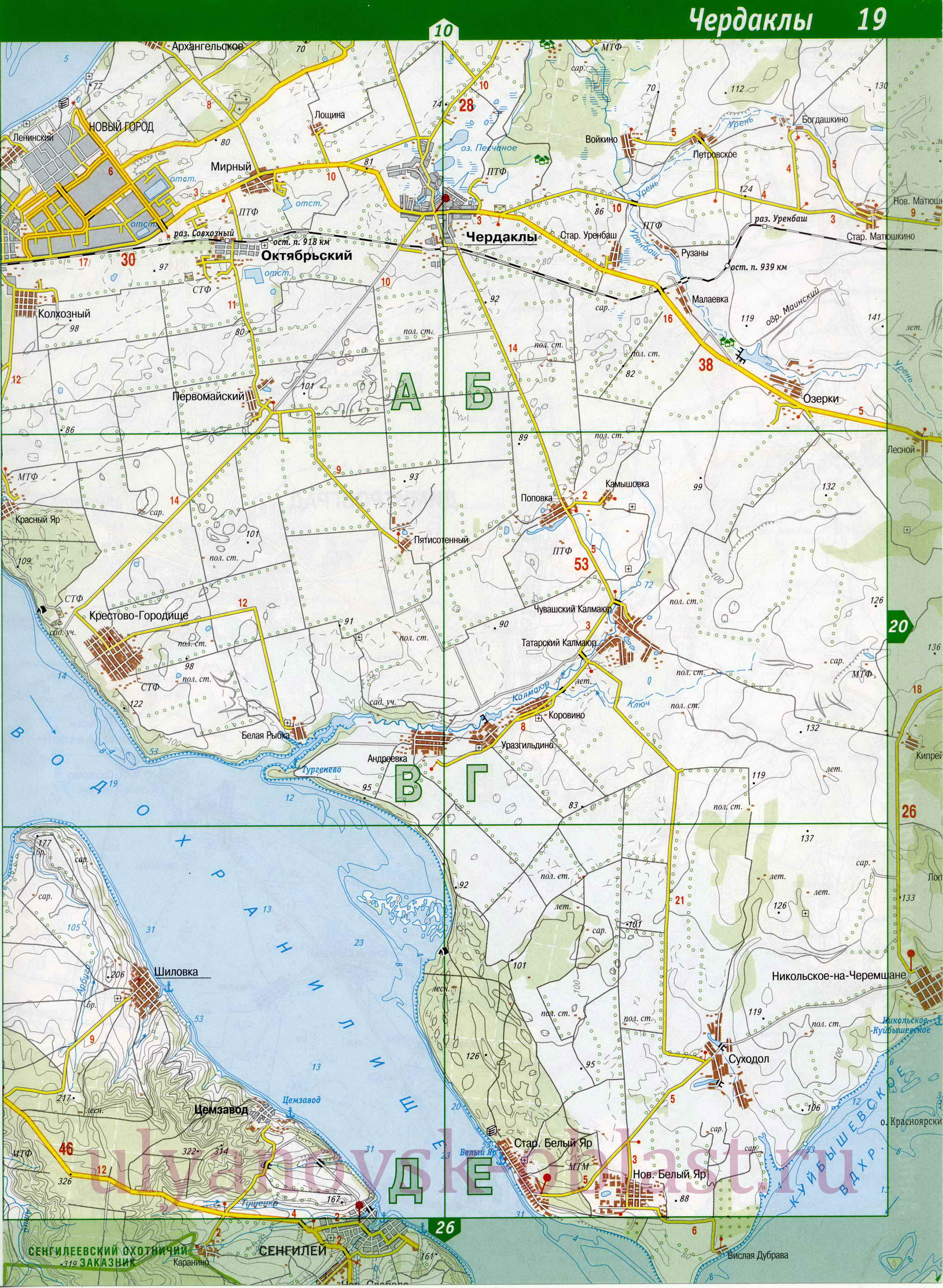 Автомобильная карта Ульяновска. Подробная карта автомобильных дорог Ульяновска, B0 - 